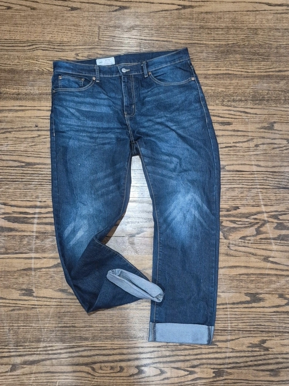 GAP Men's Blue Relaxed Fit Jeans with Faded Whiskering